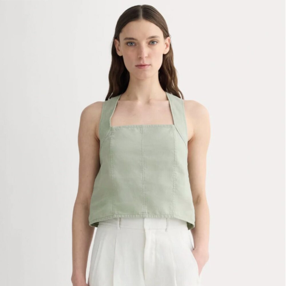 Everlane The Crossback Tank in Linen, Sage, Size 6